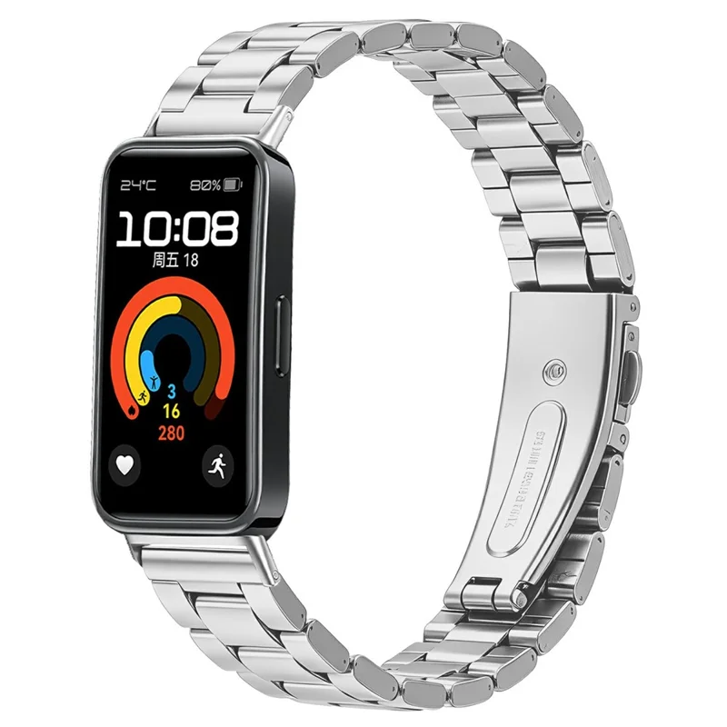 Stainless Steel Band for Huawei Band 10 / 9 / 8 Three-bead Watch Strap with Folding Clasp - Silver