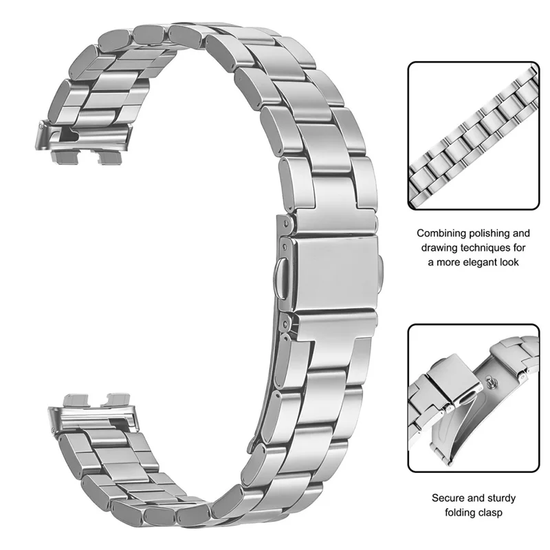 Stainless Steel Band for Huawei Band 10 / 9 / 8 Three-bead Watch Strap with Folding Clasp - Silver