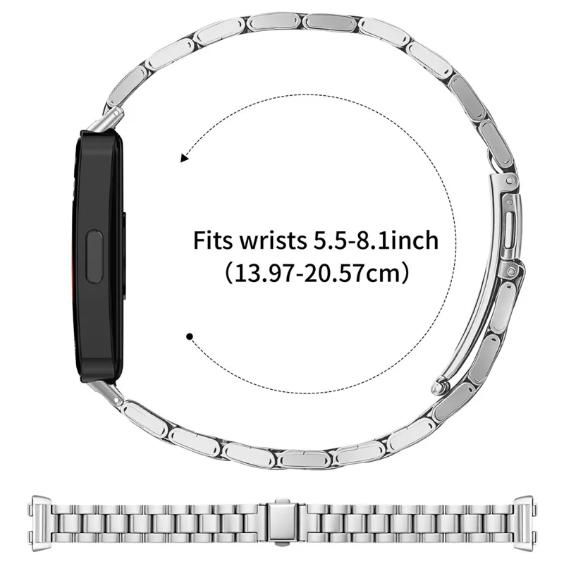 Stainless Steel Band for Huawei Band 10 / 9 / 8 Three-bead Watch Strap with Folding Clasp - Silver