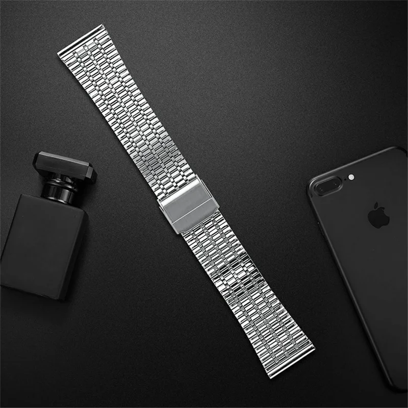 Seven Beads Stainless Steel Replacement Watch Band Dual Buckle Design Wrist Strap for Fitbit Versa/Versa 2/Versa Lite - Silver