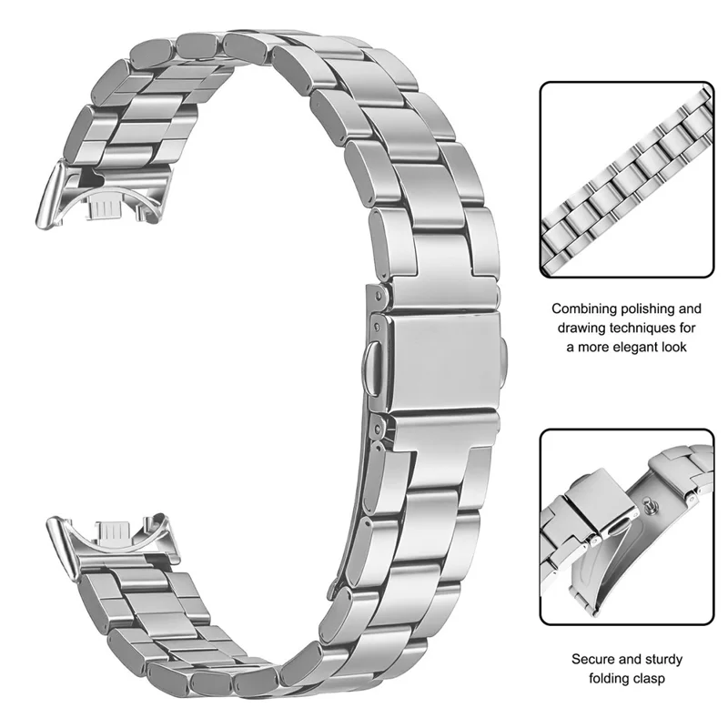 Stainless Steel Band for Xiaomi Smart Band 10 / 9 / 8 Three-bead Watch Strap with Folding Clasp - Silver