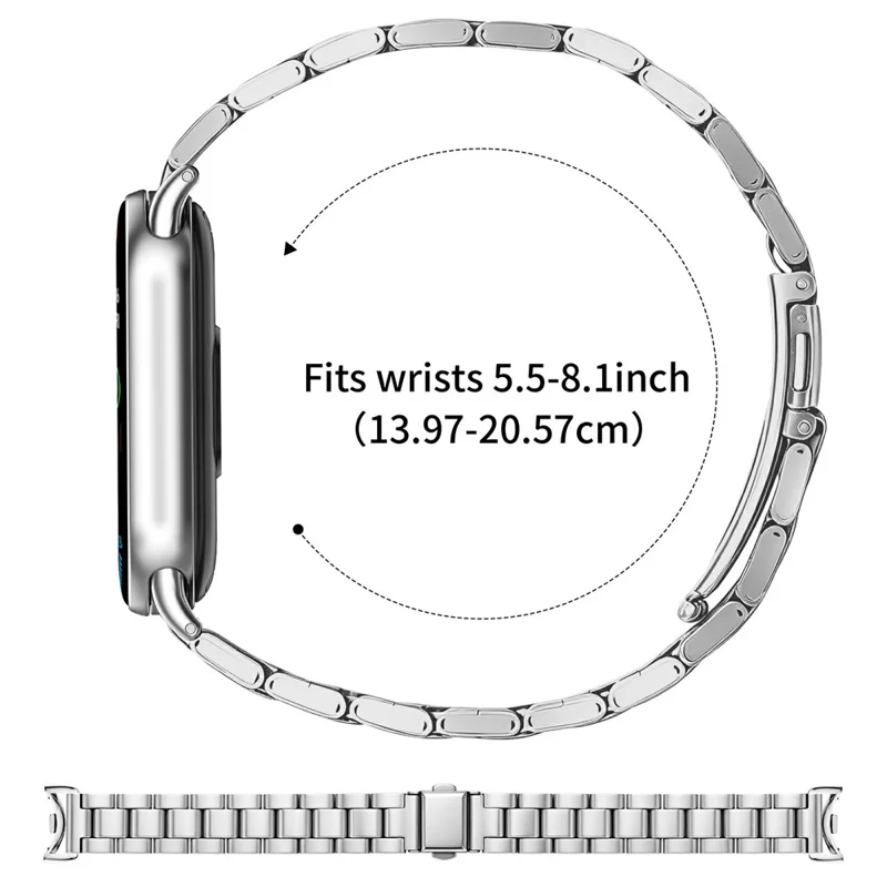 Stainless Steel Band for Xiaomi Smart Band 10 / 9 / 8 Three-bead Watch Strap with Folding Clasp - Silver