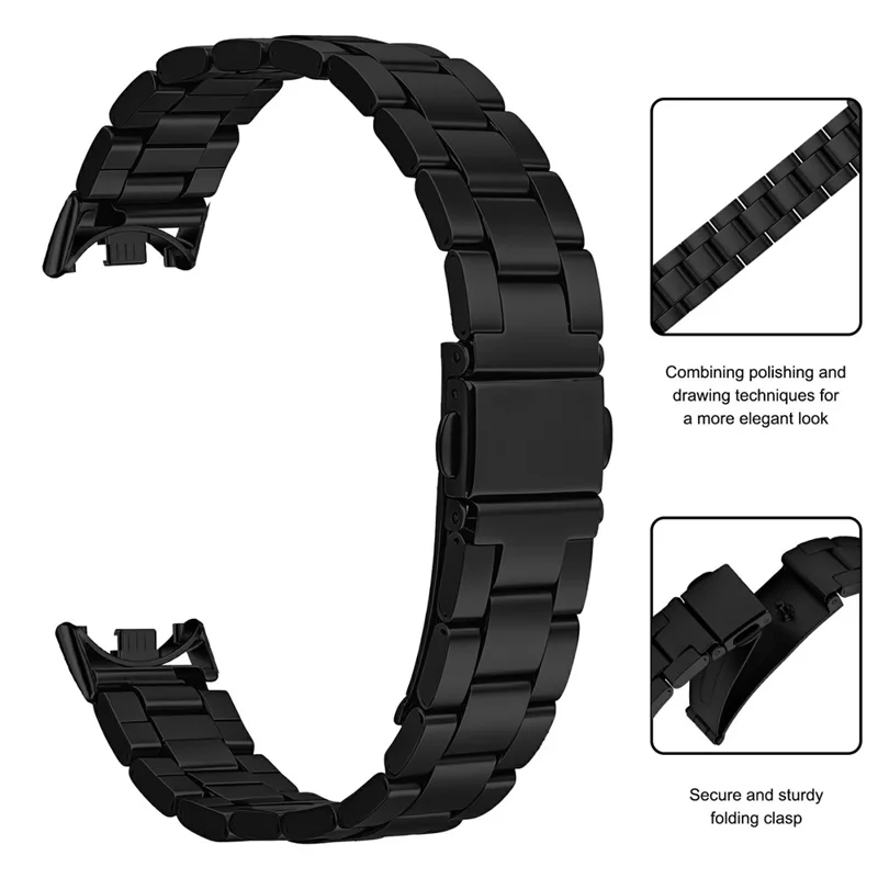 Watch Strap for Xiaomi Smart Band 10 / 9 / 8 Stainless Steel Three-bead Band with Folding Clasp - Black