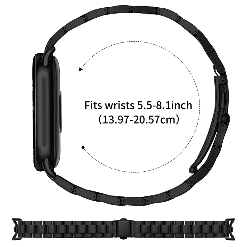 Watch Strap for Xiaomi Smart Band 10 / 9 / 8 Stainless Steel Three-bead Band with Folding Clasp - Black