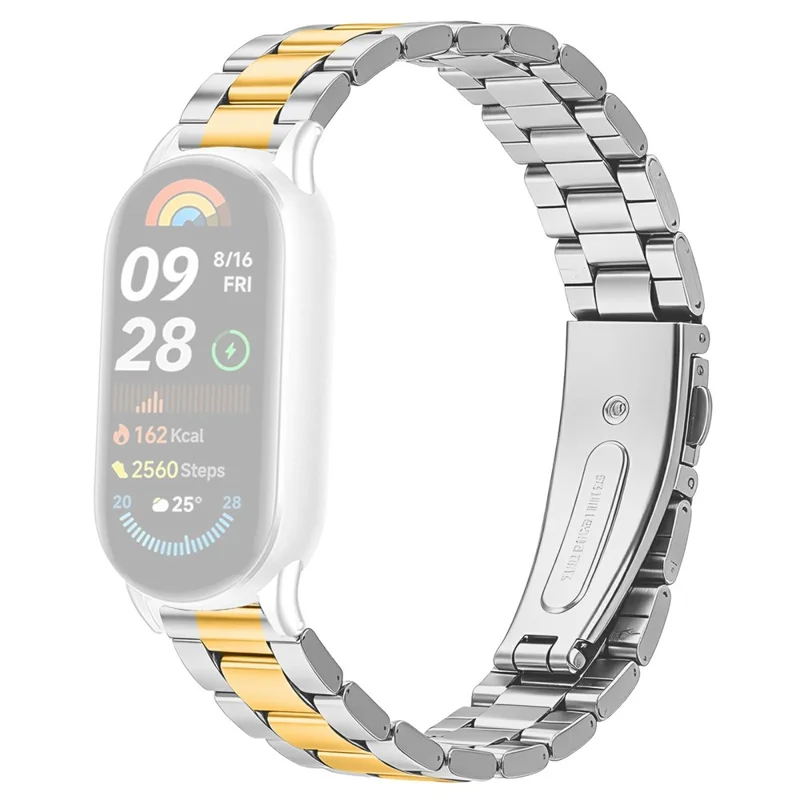 Metal Watch Strap for Xiaomi Smart Band 10 / 9 / 8 Three-bead Stainless Steel Bracelet with Folding Clasp - Silver / Gold