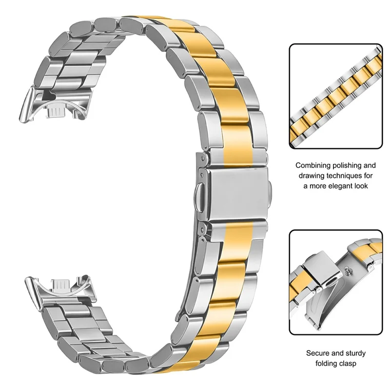 Metal Watch Strap for Xiaomi Smart Band 10 / 9 / 8 Three-bead Stainless Steel Bracelet with Folding Clasp - Silver / Gold
