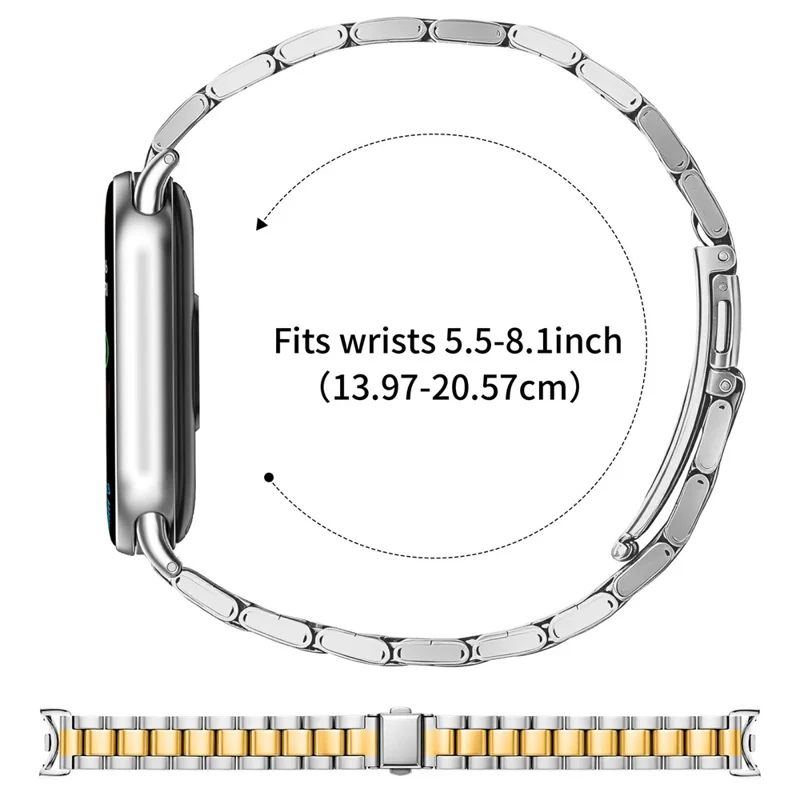 Metal Watch Strap for Xiaomi Smart Band 10 / 9 / 8 Three-bead Stainless Steel Bracelet with Folding Clasp - Silver / Gold