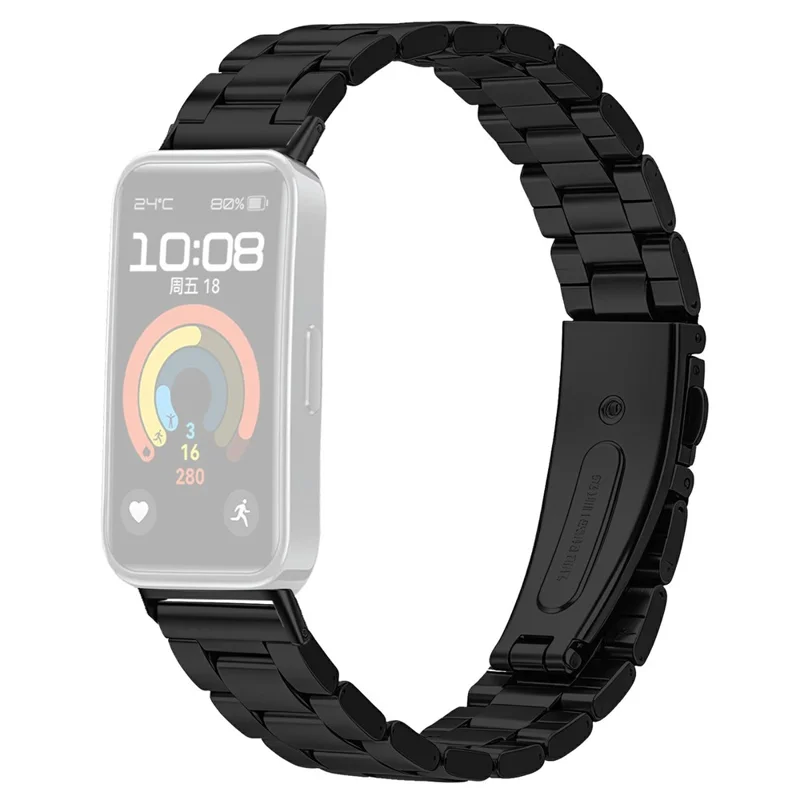 For Huawei Band 11 / 11 Pro Watch Strap Stainless Steel Three-bead Band with Folding Clasp - Black