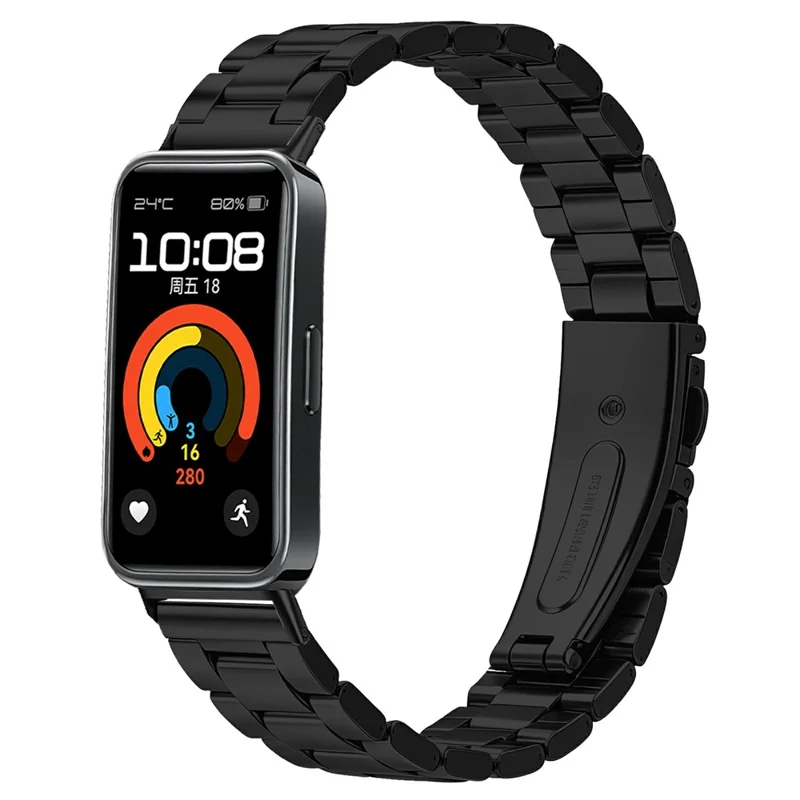 For Huawei Band 11 / 11 Pro Watch Strap Stainless Steel Three-bead Band with Folding Clasp - Black