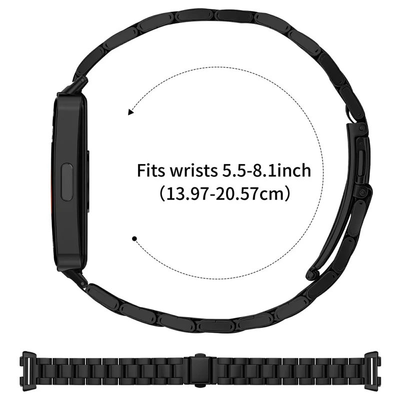 For Huawei Band 11 / 11 Pro Watch Strap Stainless Steel Three-bead Band with Folding Clasp - Black
