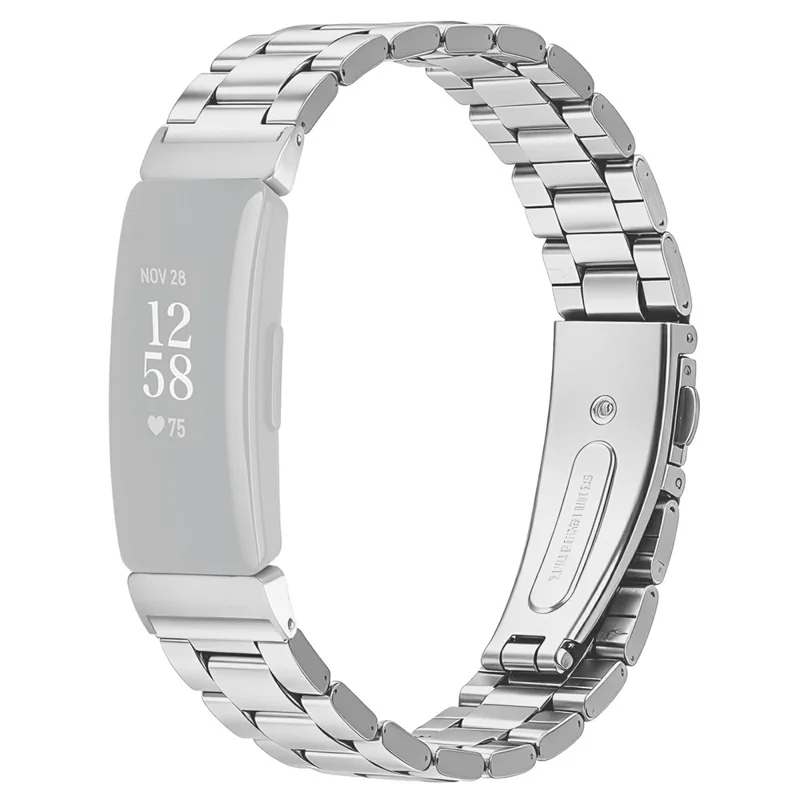 Stainless Steel Band for Fitbit Inspire / Inspire 2 / Inspire HR Three-bead Watch Strap with Folding Clasp - Silver