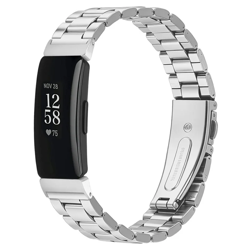 Stainless Steel Band for Fitbit Inspire / Inspire 2 / Inspire HR Three-bead Watch Strap with Folding Clasp - Silver