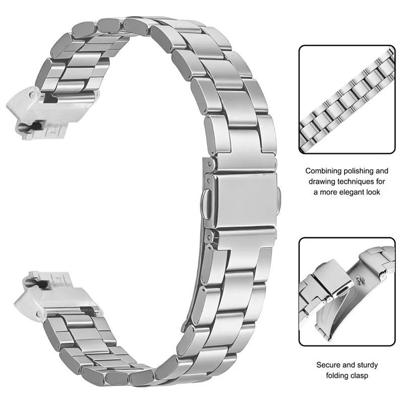 Stainless Steel Band for Fitbit Inspire / Inspire 2 / Inspire HR Three-bead Watch Strap with Folding Clasp - Silver