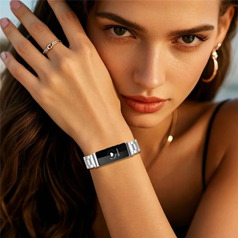 Stainless Steel Band for Fitbit Inspire / Inspire 2 / Inspire HR Three-bead Watch Strap with Folding Clasp - Silver
