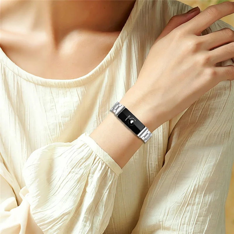 Stainless Steel Band for Fitbit Inspire / Inspire 2 / Inspire HR Three-bead Watch Strap with Folding Clasp - Silver