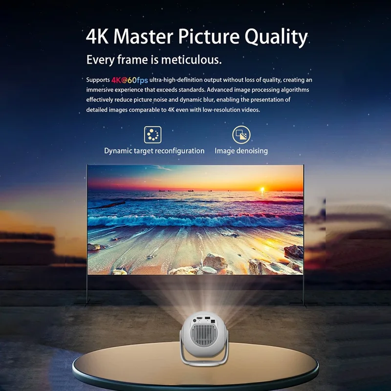 TP360 Mini Smart Projector Android 14.0 WiFi 6 Bluetooth-compatible 5.4 270 Degree Rotate for Home Outdoor - US Plug