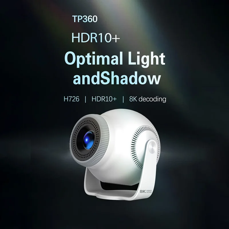 TP360 Mini Smart Projector Android 14.0 WiFi 6 Bluetooth-compatible 5.4 270 Degree Rotate for Home Outdoor - US Plug