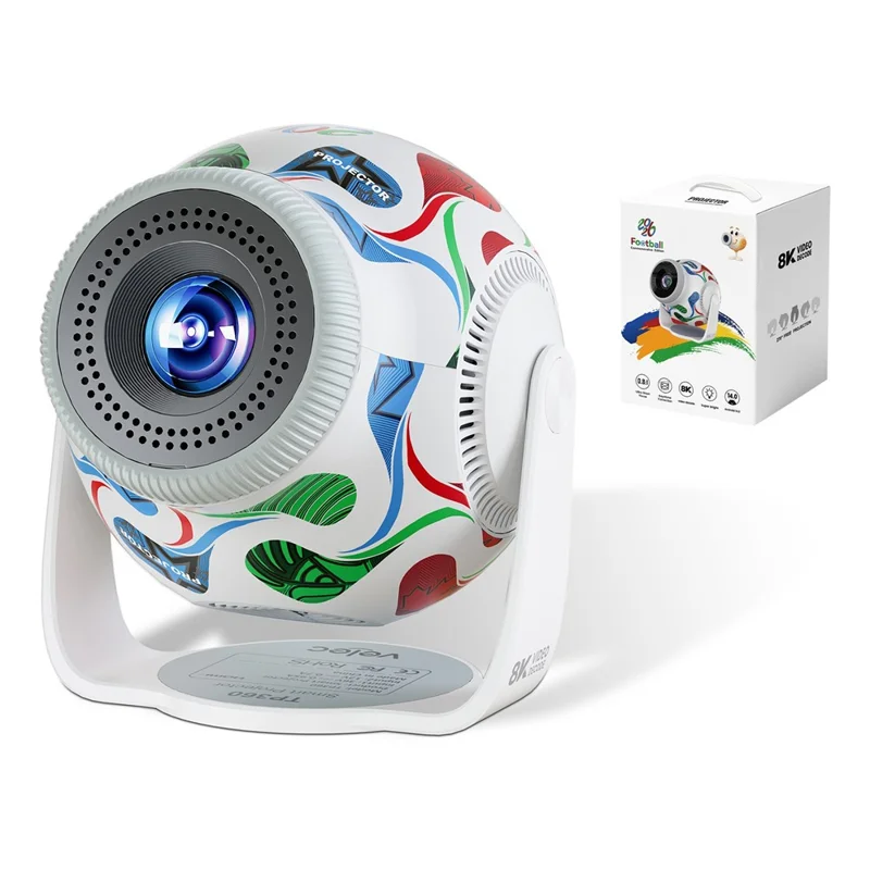 TP360 Football Design Mini Smart Projector Android 14.0 WiFi 6 Bluetooth-compatible 5.4 270 Degree Rotate for Home Outdoor - US Plug