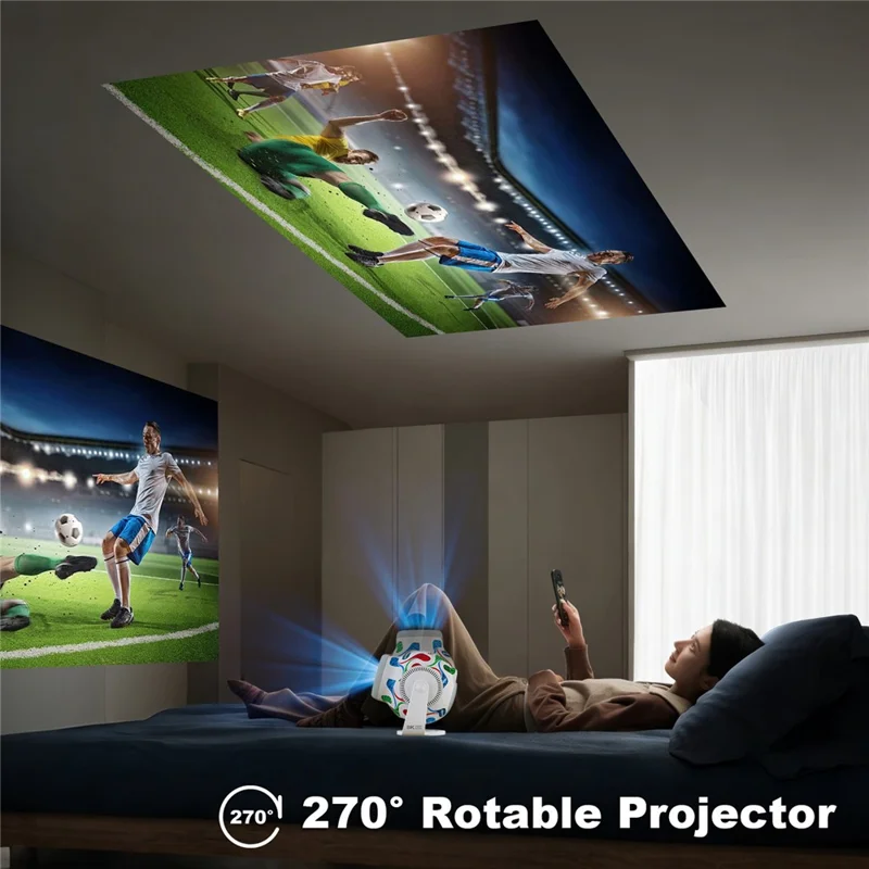 TP360 Football Design Mini Smart Projector Android 14.0 WiFi 6 Bluetooth-compatible 5.4 270 Degree Rotate for Home Outdoor - US Plug