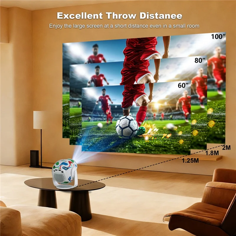 TP360 Football Design Mini Smart Projector Android 14.0 WiFi 6 Bluetooth-compatible 5.4 270 Degree Rotate for Home Outdoor - US Plug
