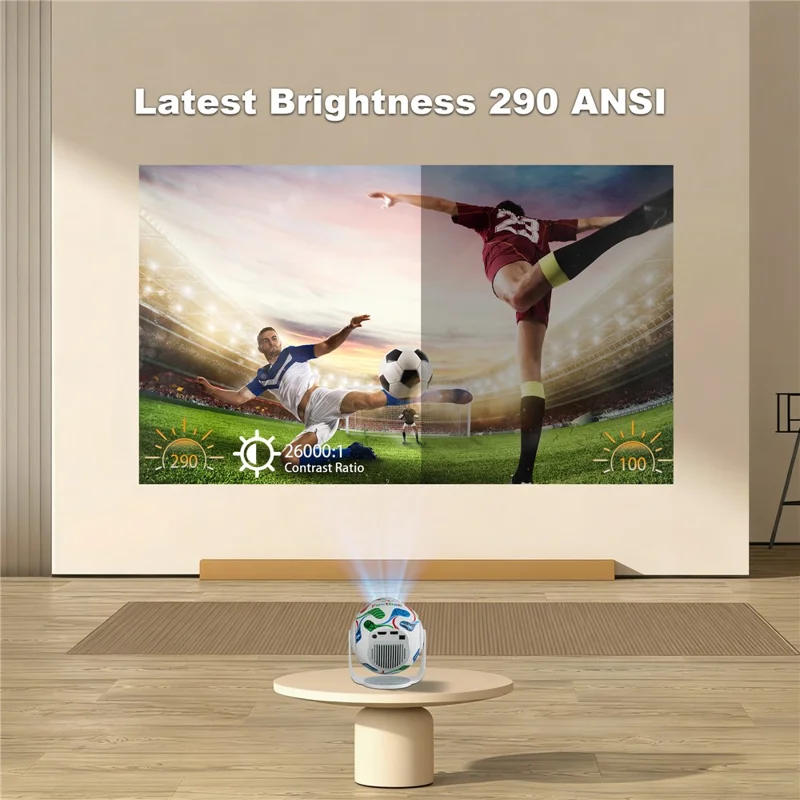 TP360 Football Design Mini Smart Projector Android 14.0 WiFi 6 Bluetooth-compatible 5.4 270 Degree Rotate for Home Outdoor - US Plug