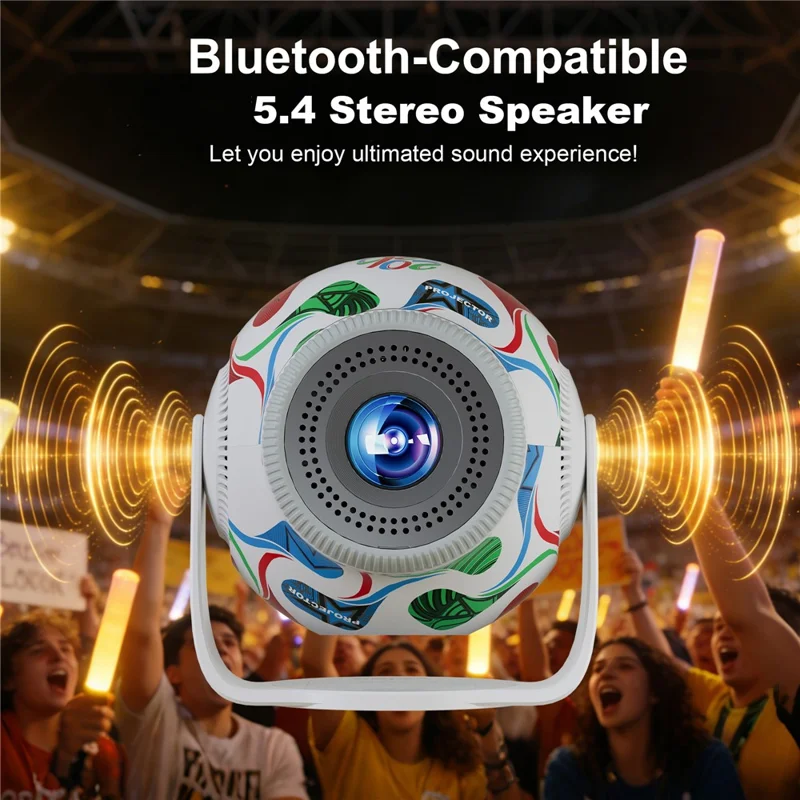 TP360 Football Design Mini Smart Projector Android 14.0 WiFi 6 Bluetooth-compatible 5.4 270 Degree Rotate for Home Outdoor - US Plug
