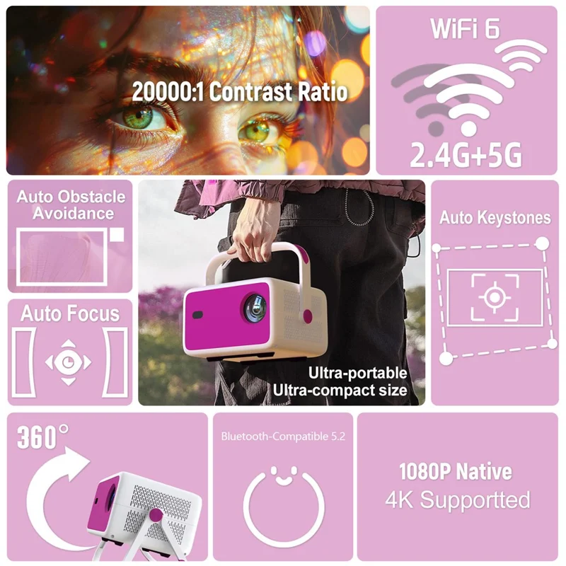 TP350 ASOP 1080P Smart Projector Android 11 Auto Focus WiFi 6 BT5.2 for Home Theater - US Plug