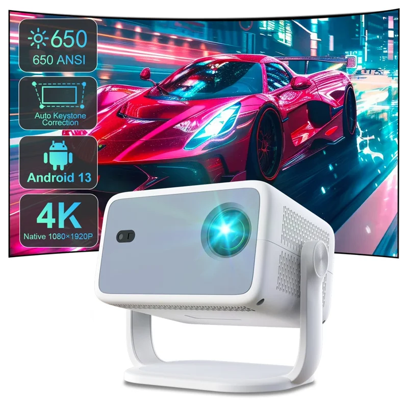 TP350 NTV Proyector 1080P Android 13 Enfoque Automático 650 Lúmenes ANSI Proyector Doméstico Rotable 360 Grados - Enchufe EE. UU.
