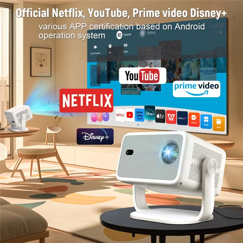 TP350 NTV Proyector 1080P Android 13 Enfoque Automático 650 Lúmenes ANSI Proyector Doméstico Rotable 360 Grados - Enchufe EE. UU.