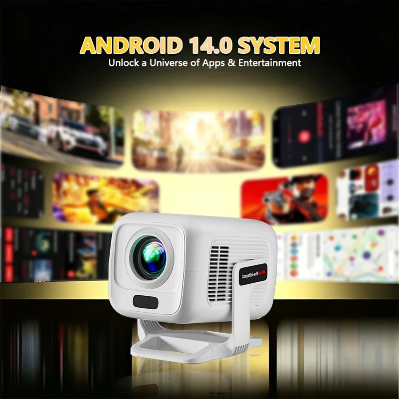 Projecteur TP300 NTV 1080P, Android 13, puce Amlogic T950D4, compatible Netflix, WiFi6 pour home cinéma - Blanc / Prise US