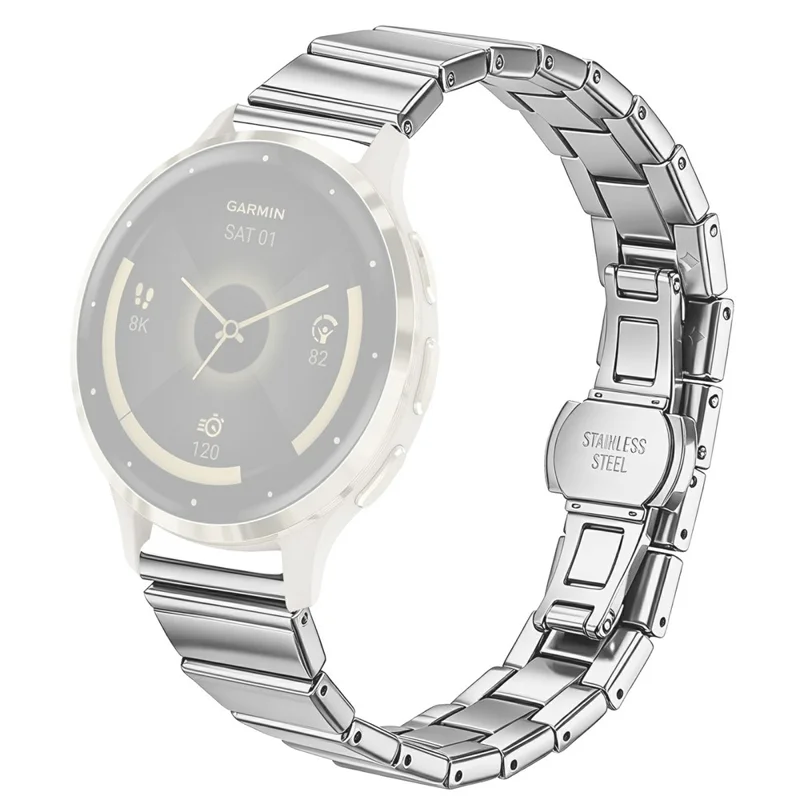 For Garmin Forerunner 265S Strap 18mm One-bead Stainless Steel Watch Band with Butterfly Buckle - Silver