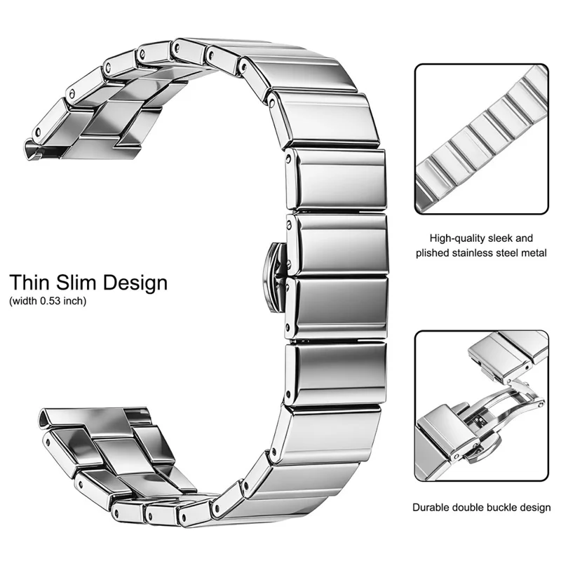 For Garmin Forerunner 265S Strap 18mm One-bead Stainless Steel Watch Band with Butterfly Buckle - Silver