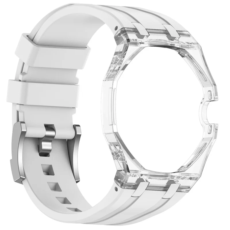 Correa de silicona For Swatch Royal Pop con corona a las 3 y carcasa transparente de policarbonato - Blanco