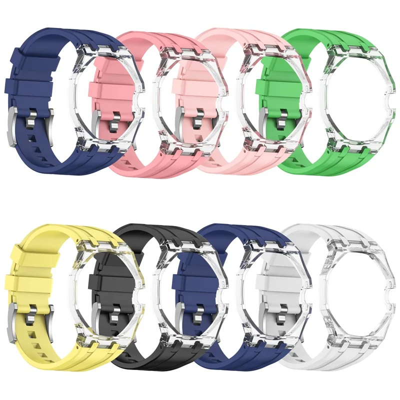 Correa de silicona For Swatch Royal Pop con corona a las 3 y carcasa transparente de policarbonato - Blanco