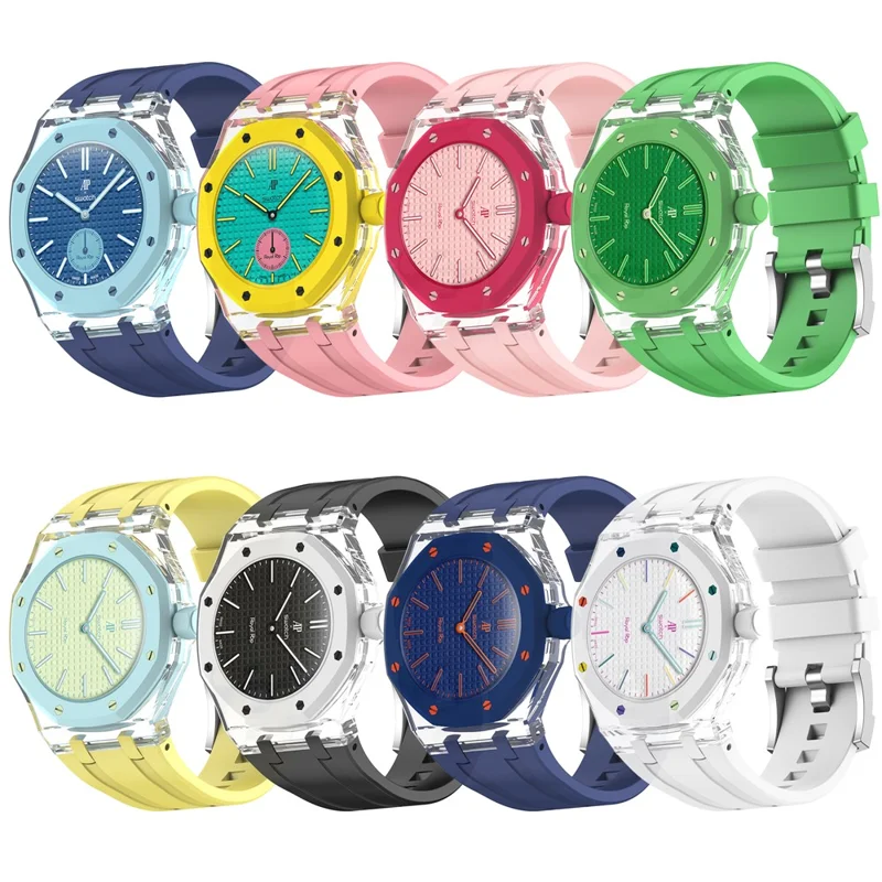 Correa de silicona For Swatch Royal Pop con corona a las 3 y carcasa transparente de policarbonato - Blanco