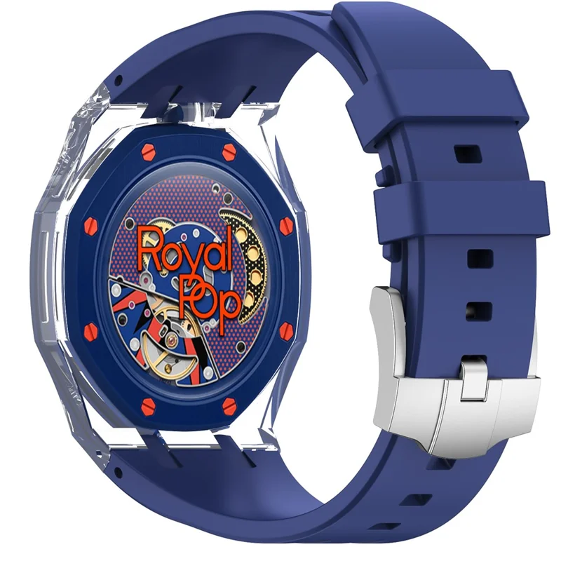 Correa de silicona For Swatch Royal Pop con corona a las 12 y carcasa transparente de policarbonato - Azul oscuro