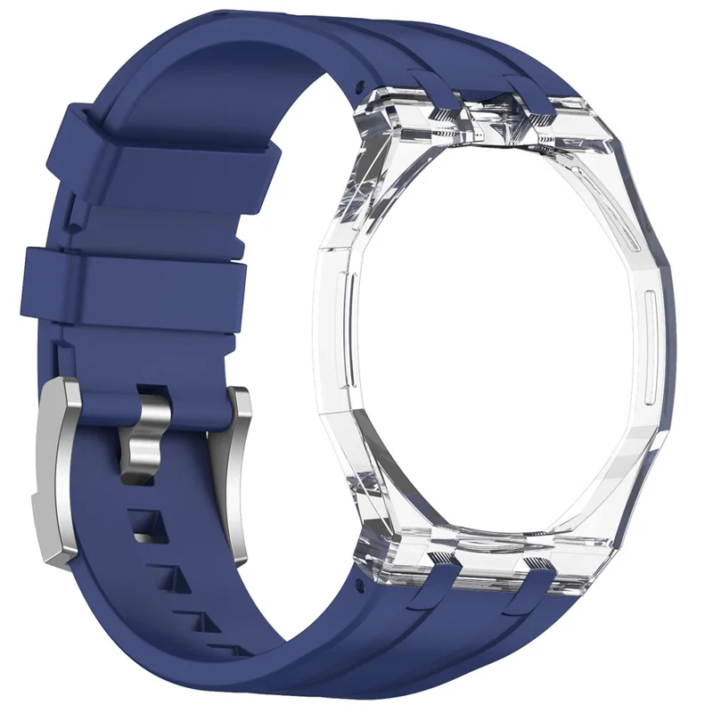 Correa de silicona For Swatch Royal Pop con corona a las 12 y carcasa transparente de policarbonato - Azul oscuro