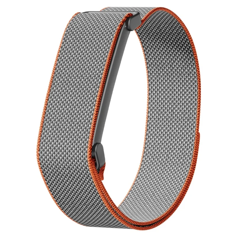 Bracelet avec cadre métallique pour Google Fitbit Air, sangle en nylon quadrillé avec fermeture velcro - Gris / Orange