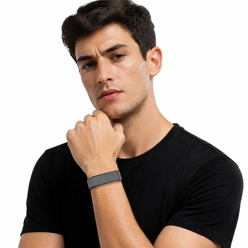 Bracelet avec cadre métallique pour Google Fitbit Air, sangle en nylon quadrillé avec fermeture velcro - Gris / Orange