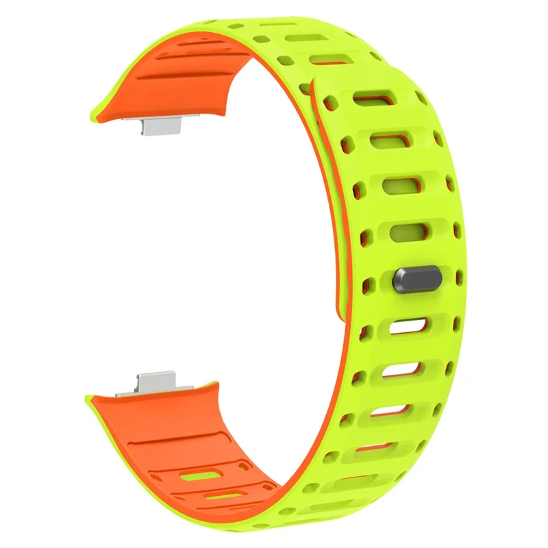 Silicone Strap for Xiaomi Smart Band 10 Pro / 9 Pro / 8 Pro / Redmi Watch 6 / 5 / 4 Magnetic Breathable Two-Tone Replacement Band - Grass Green+Orange