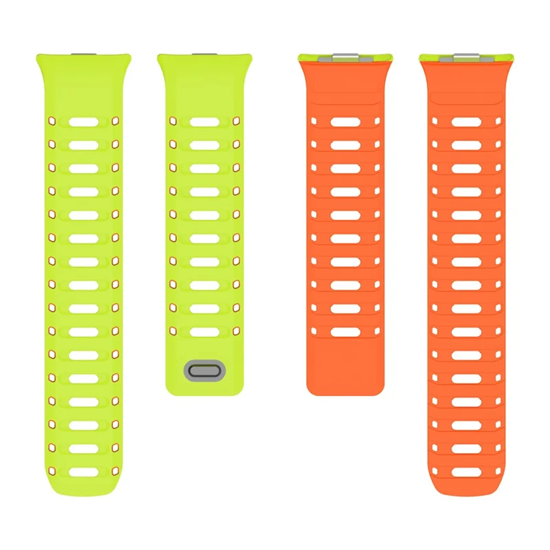 Silicone Strap for Xiaomi Smart Band 10 Pro / 9 Pro / 8 Pro / Redmi Watch 6 / 5 / 4 Magnetic Breathable Two-Tone Replacement Band - Grass Green+Orange