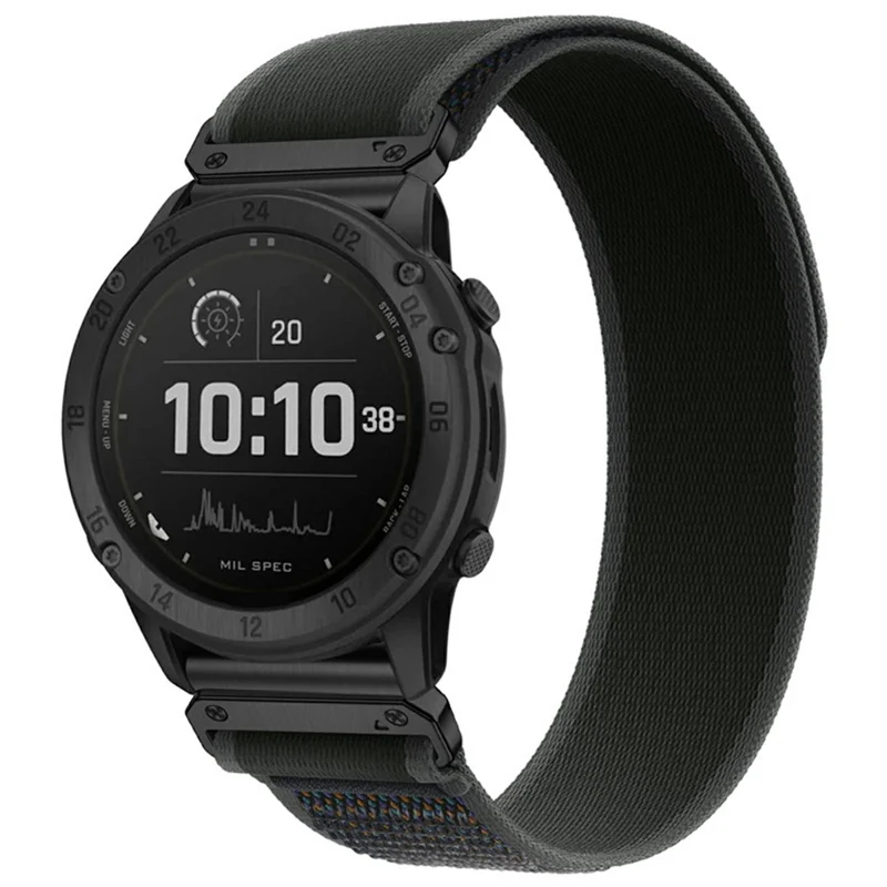 Nylon Watch Band for Garmin Instinct E 40mm / Fenix 8 AMOLED 43mm / Descent MK3 , 20mm Loop Magic Tape Fastener Elastic Strap - Black