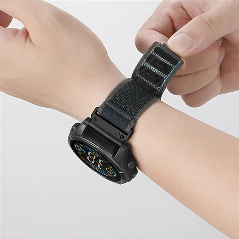 Nylon Watch Band for Garmin Instinct E 40mm / Fenix 8 AMOLED 43mm / Descent MK3 , 20mm Loop Magic Tape Fastener Elastic Strap - Black