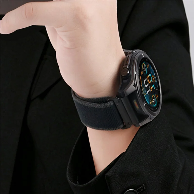 Nylon Watch Band for Garmin Instinct E 40mm / Fenix 8 AMOLED 43mm / Descent MK3 , 20mm Loop Magic Tape Fastener Elastic Strap - Black