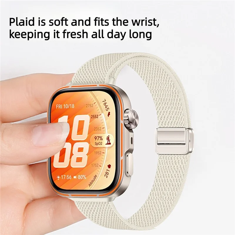 Elastic Nylon Strap for Huawei Watch Fit 5  /  5 Pro  /  4  /  4 Pro  /  3 Dual Magnetic Buckle Woven Band - Olive Green