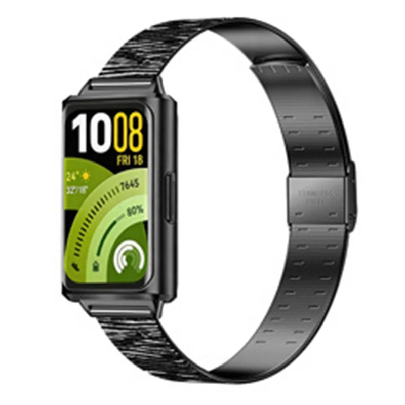 For Huawei Band 11 / 11 Pro Crushed Grain Texture Stainless Steel Replacement Wristband with Magnetic Buckle - Light Ink