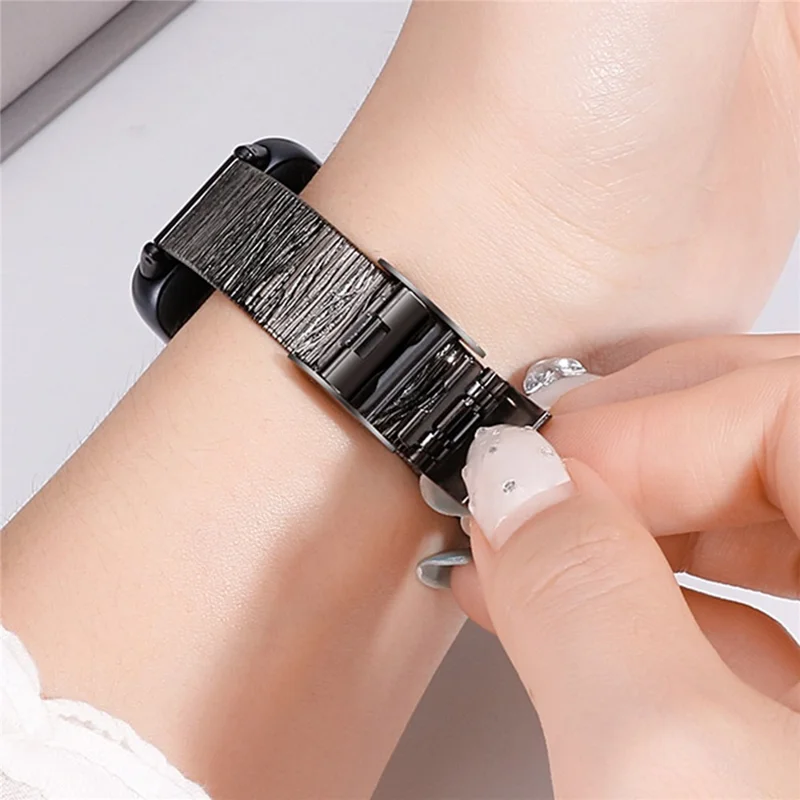 For Huawei Band 11 / 11 Pro Crushed Grain Texture Stainless Steel Replacement Wristband with Magnetic Buckle - Light Ink