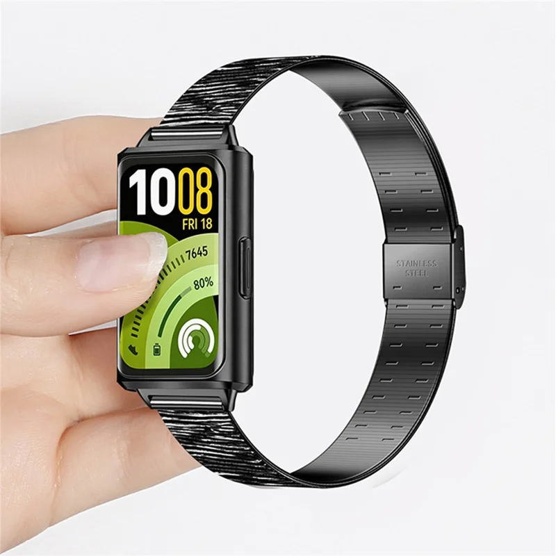 For Huawei Band 11 / 11 Pro Crushed Grain Texture Stainless Steel Replacement Wristband with Magnetic Buckle - Light Ink