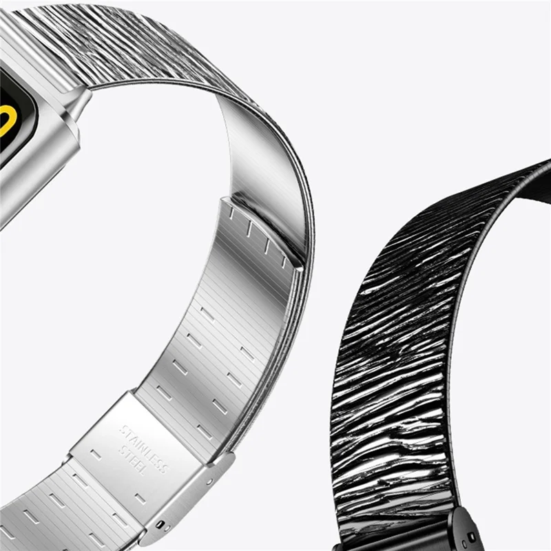 For Huawei Band 11 / 11 Pro Crushed Grain Texture Stainless Steel Replacement Wristband with Magnetic Buckle - Light Ink