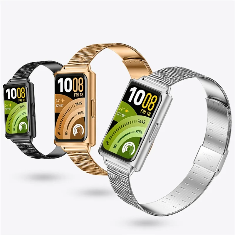 For Huawei Band 11 / 11 Pro Crushed Grain Texture Stainless Steel Replacement Wristband with Magnetic Buckle - Light Ink